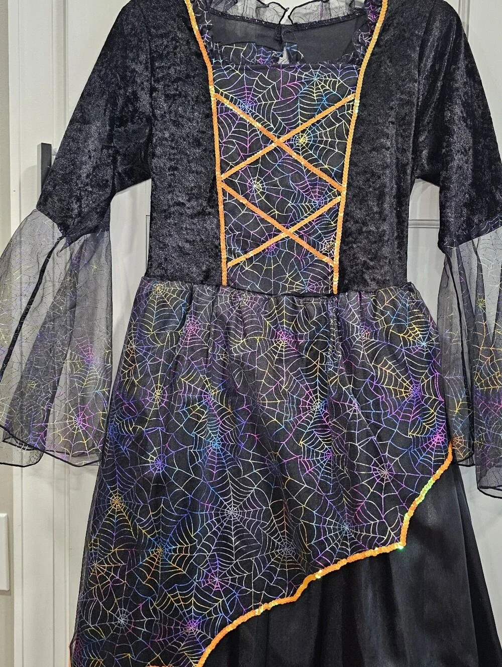 Girls Rainbow Spiderweb Witch Costume Dress Metallic Spider Web Size 14/16 XL